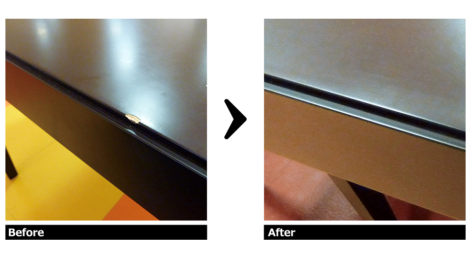 テーブル角のキズ 補修施工例