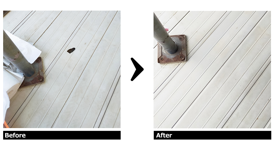 ベランダ 塩ビデッキ材の穴 補修施工例